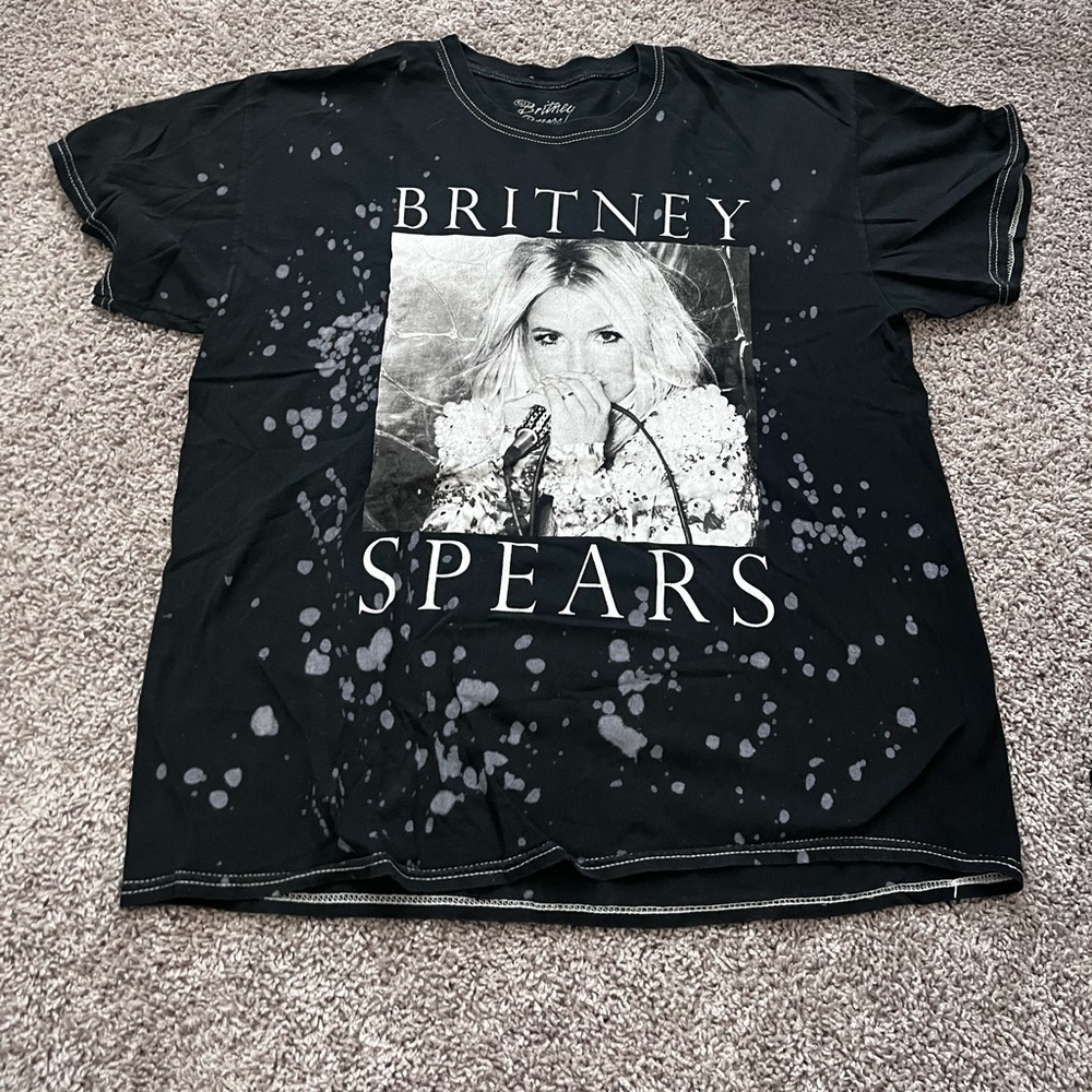 Britney Spears Graphic Tee Black Distressed Bleach Splatter Vintage Y2K Pop Star